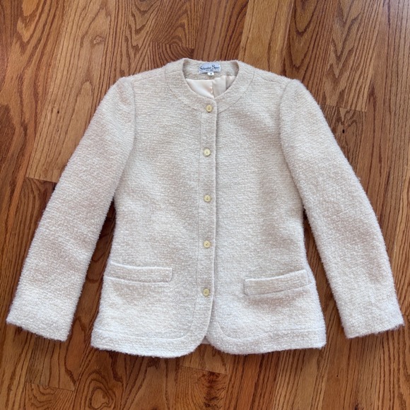 Vintage Schrader Sport Cream 100% Wool Boucle Blazer Jacket Made in USA Size 4